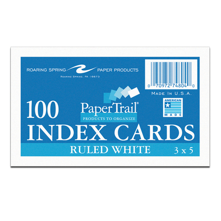 Papertrail Index Cards, 3in x 5in, Ruled, 100 Count, PK12 74804